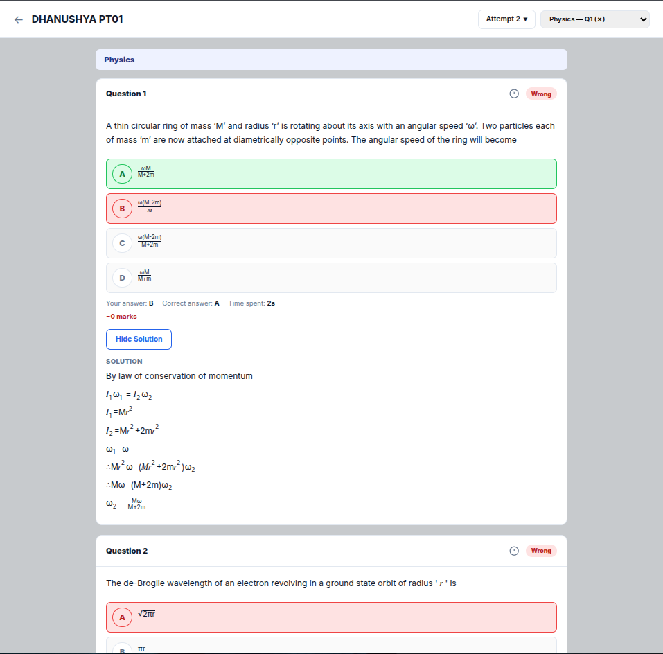 Question-wise solutions page