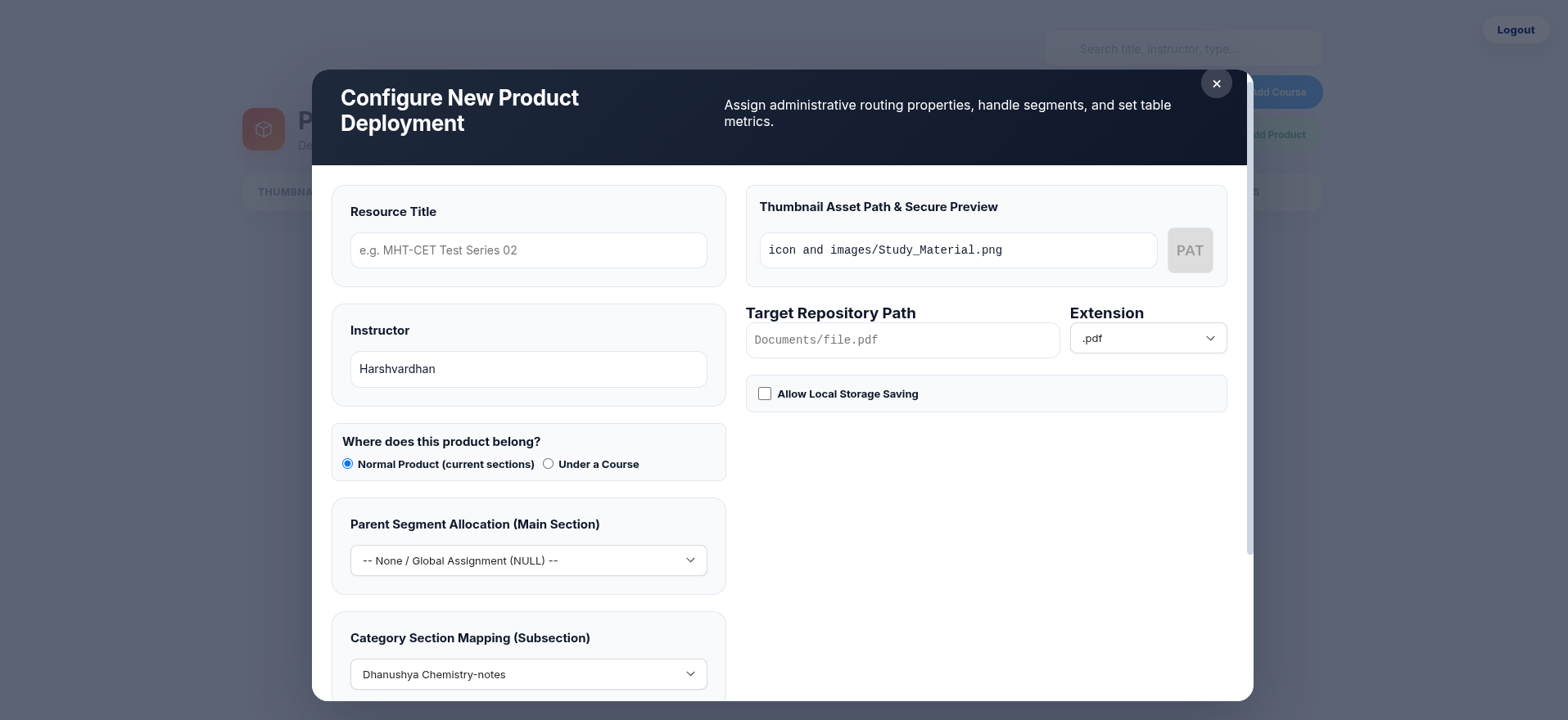 Adding a new item inside a course